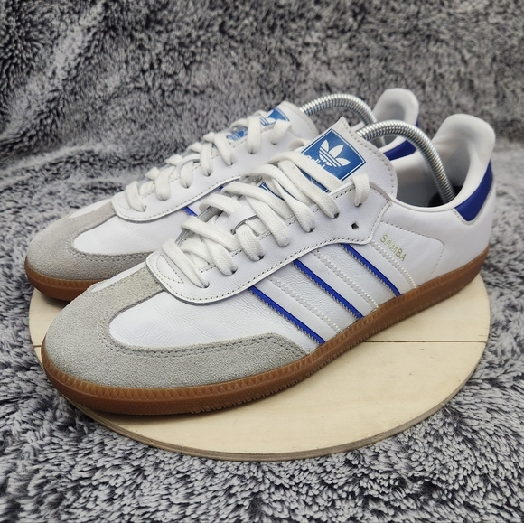 Adidas Samba Flat White Lucid Blue Shoes Men's Size 9.5 - Picture 4 of 9